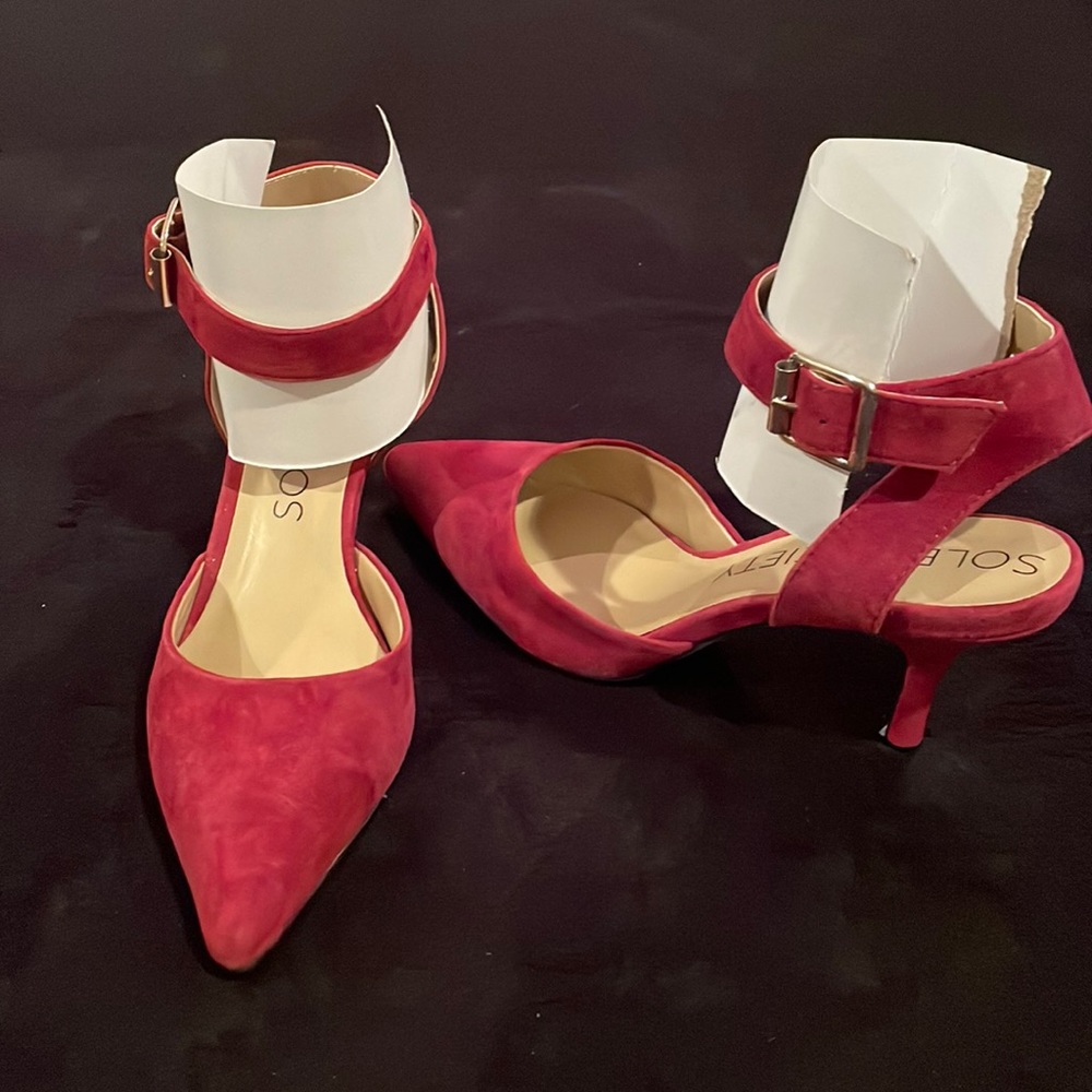 Sole Society Ankle Strap Suede Pointy Toe Heels Sz8